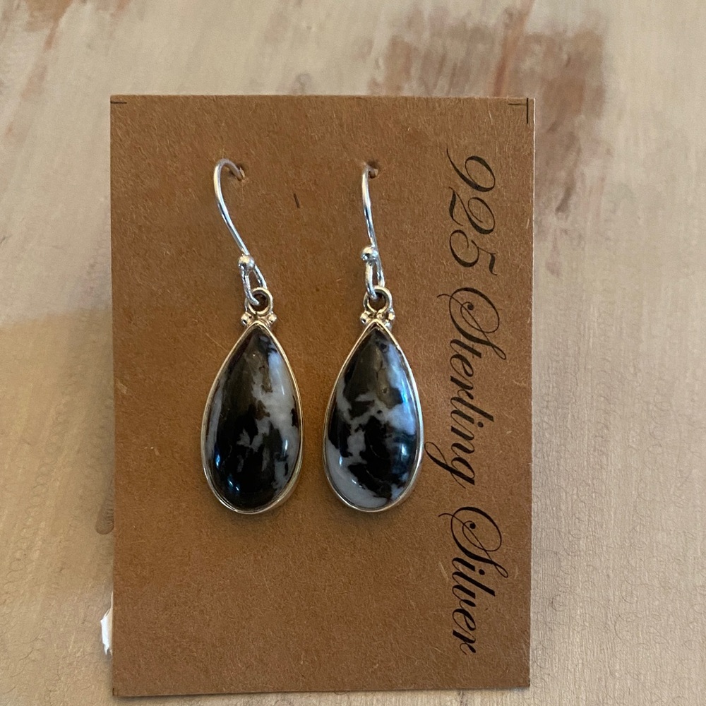 Sterling Silver Zebra Jasper Teardrop Earrings